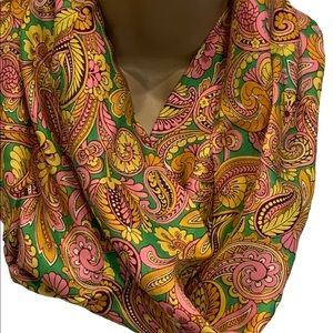 Vintage‎ Sally Gee Green & Pink Paisley Silk Infinity Scarf
